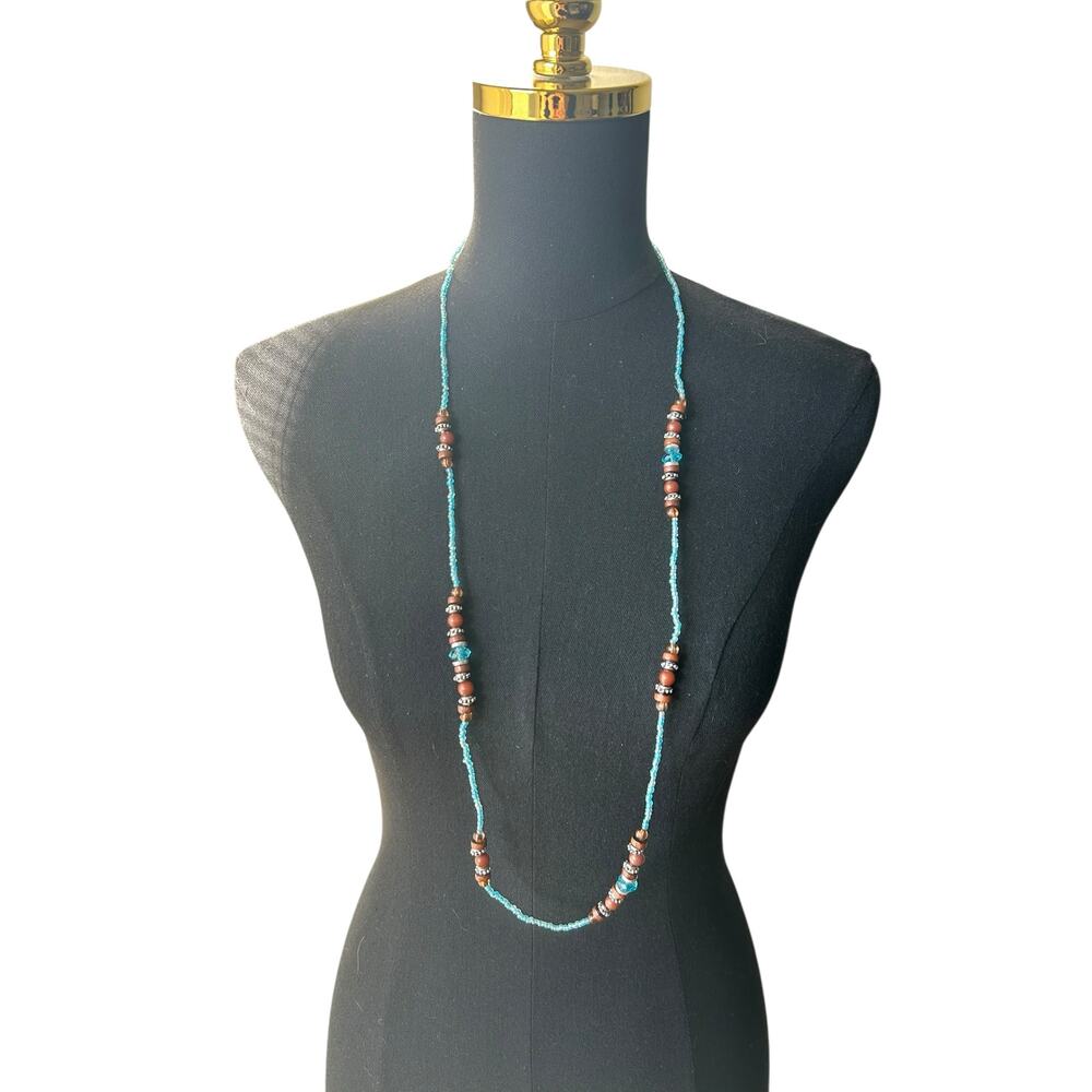 Bohemian Long Beaded Opera Necklace – Turquoise & Earth Tones